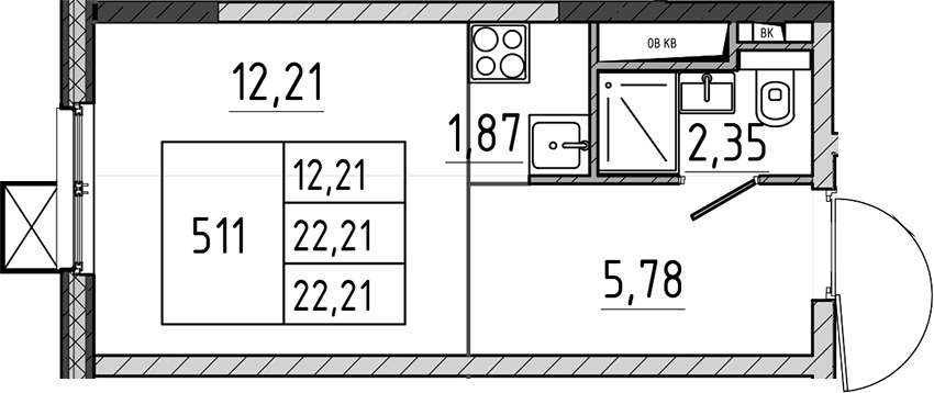 Планировка 22.21 м²