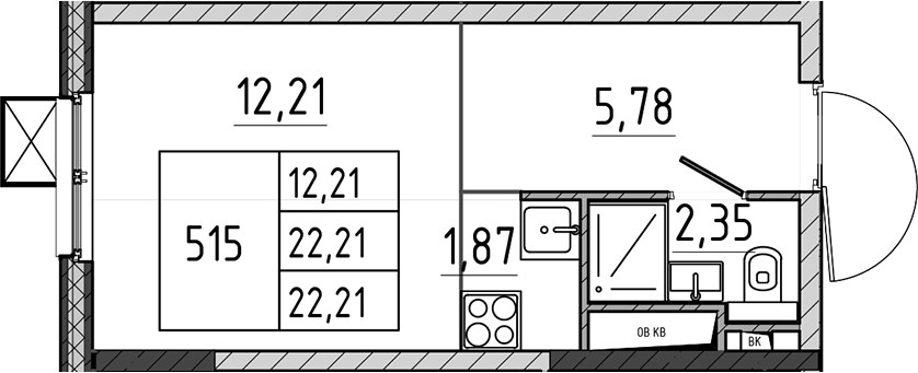 Планировка 22.21 м²