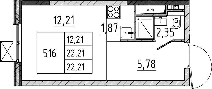 Планировка 22.21 м²