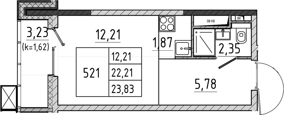 Планировка 23.83 м²