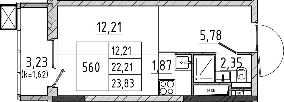 Планировка 23.83 м²