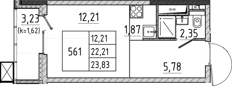 Планировка 23.83 м²