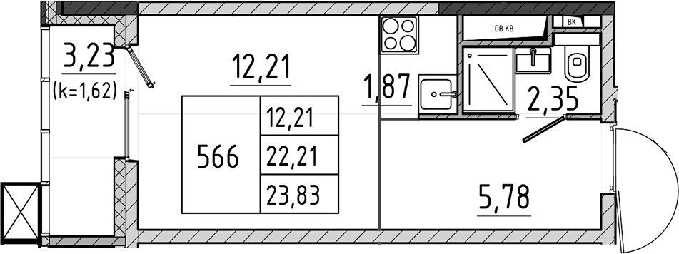 Планировка 23.83 м²