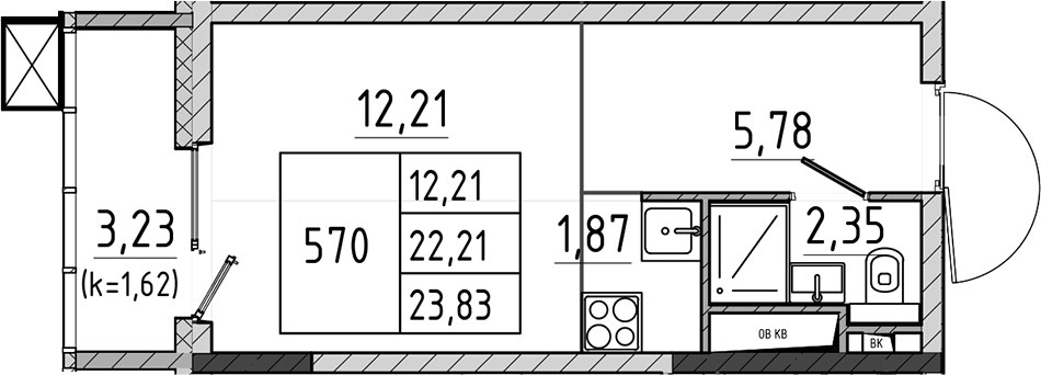 Планировка 23.83 м²