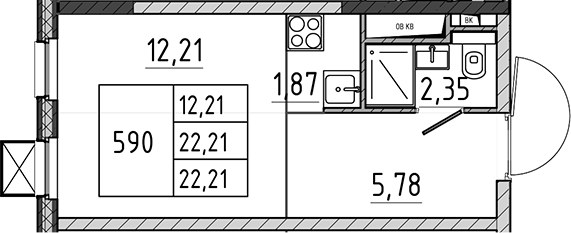 Планировка 22.21 м²