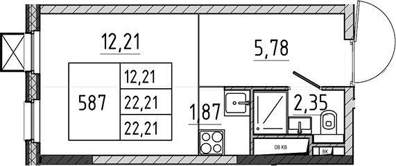 Планировка 22.21 м²