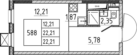 Планировка 22.21 м²