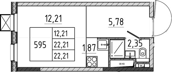 Планировка 22.21 м²