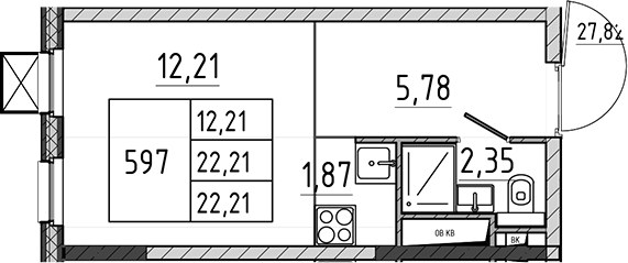 Планировка 22.21 м²