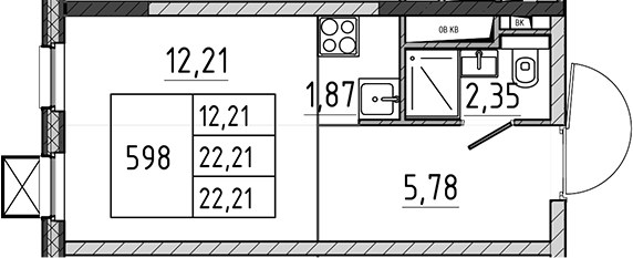 Планировка 22.21 м²
