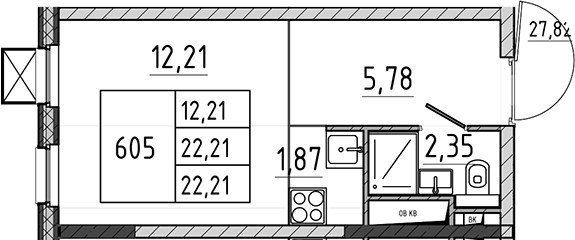 Планировка 22.21 м²