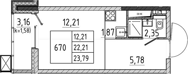 Планировка 23.79 м²