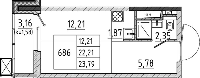 Планировка 23.79 м²