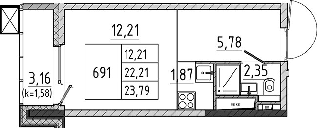Планировка 23.79 м²