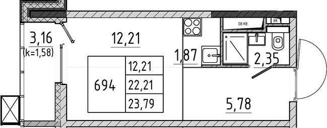Планировка 23.79 м²
