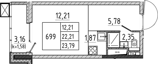 Планировка 23.79 м²