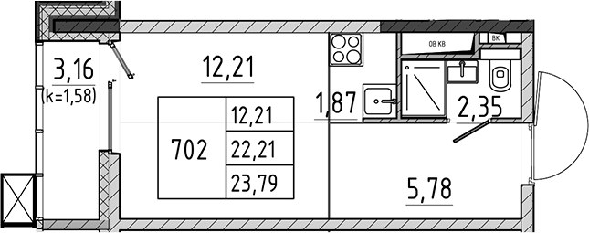 Планировка 23.79 м²