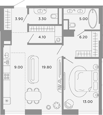 Планировка 64.3 м²