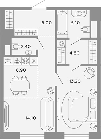 Планировка 52.5 м²