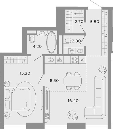 Планировка 55.4 м²