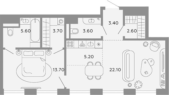 Планировка 59.9 м²