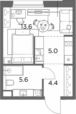 Планировка 28.6 м²