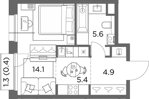 Планировка 30.4 м²