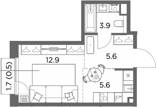 Планировка 28.5 м²
