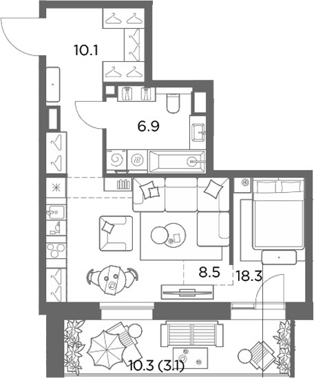 Планировка 46.9 м²