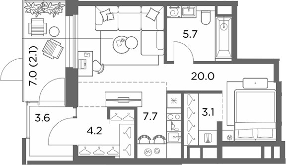 Планировка 46.4 м²