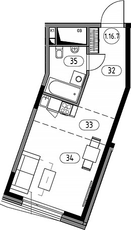 Планировка 33.11 м²