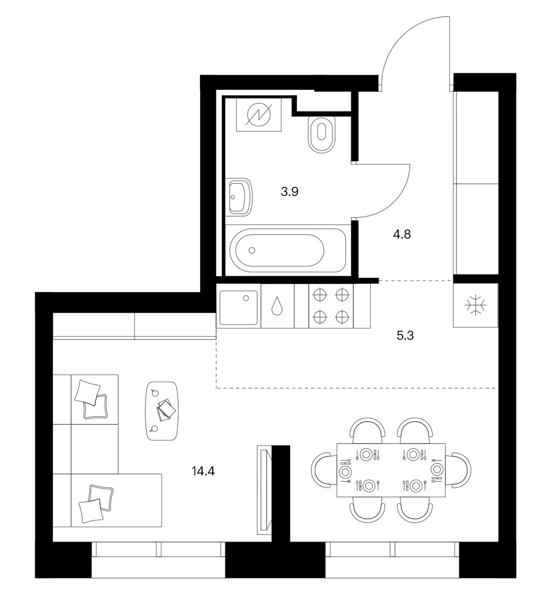 Планировка 28.4 м²