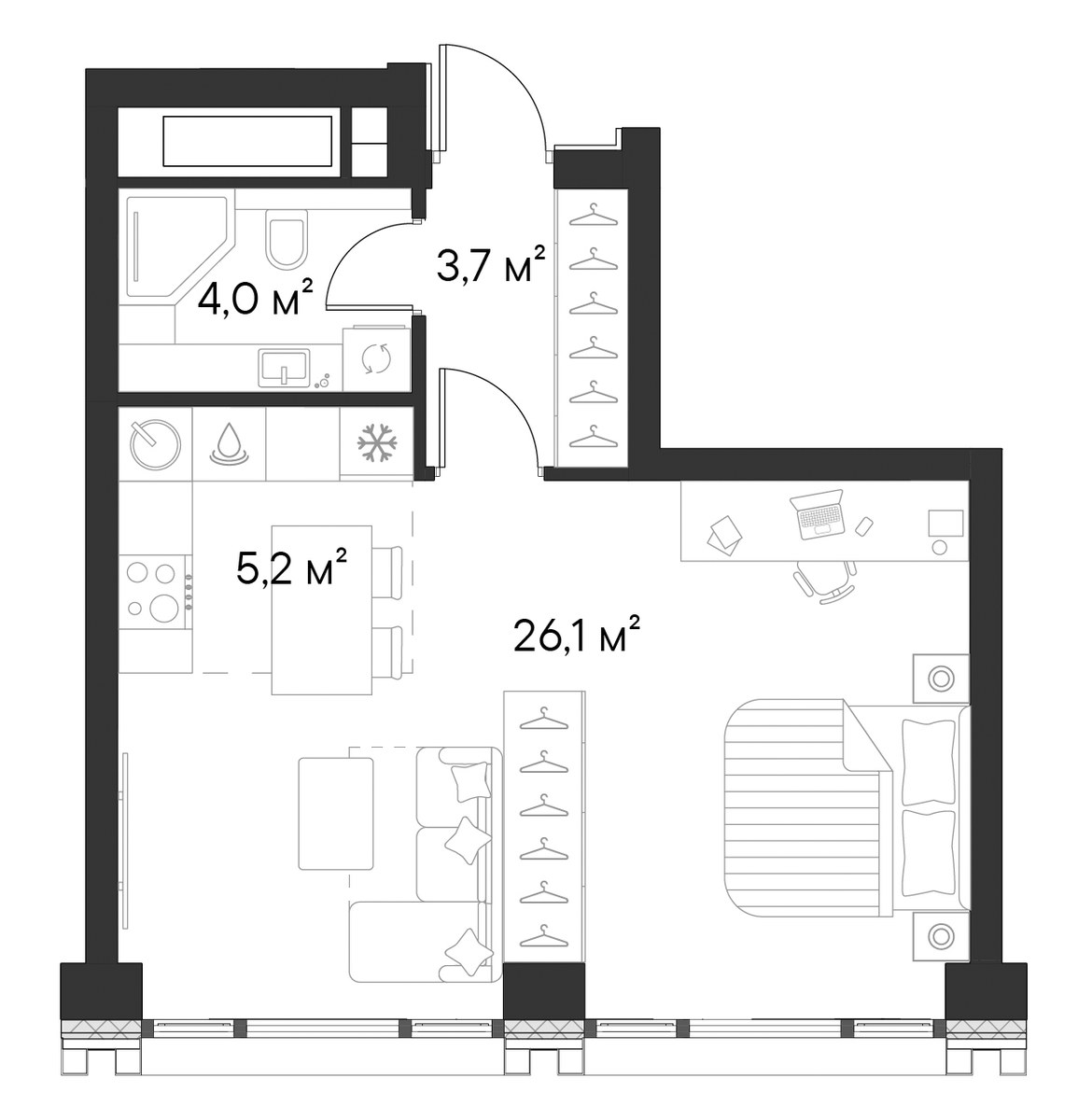 Планировка 39.0 м²