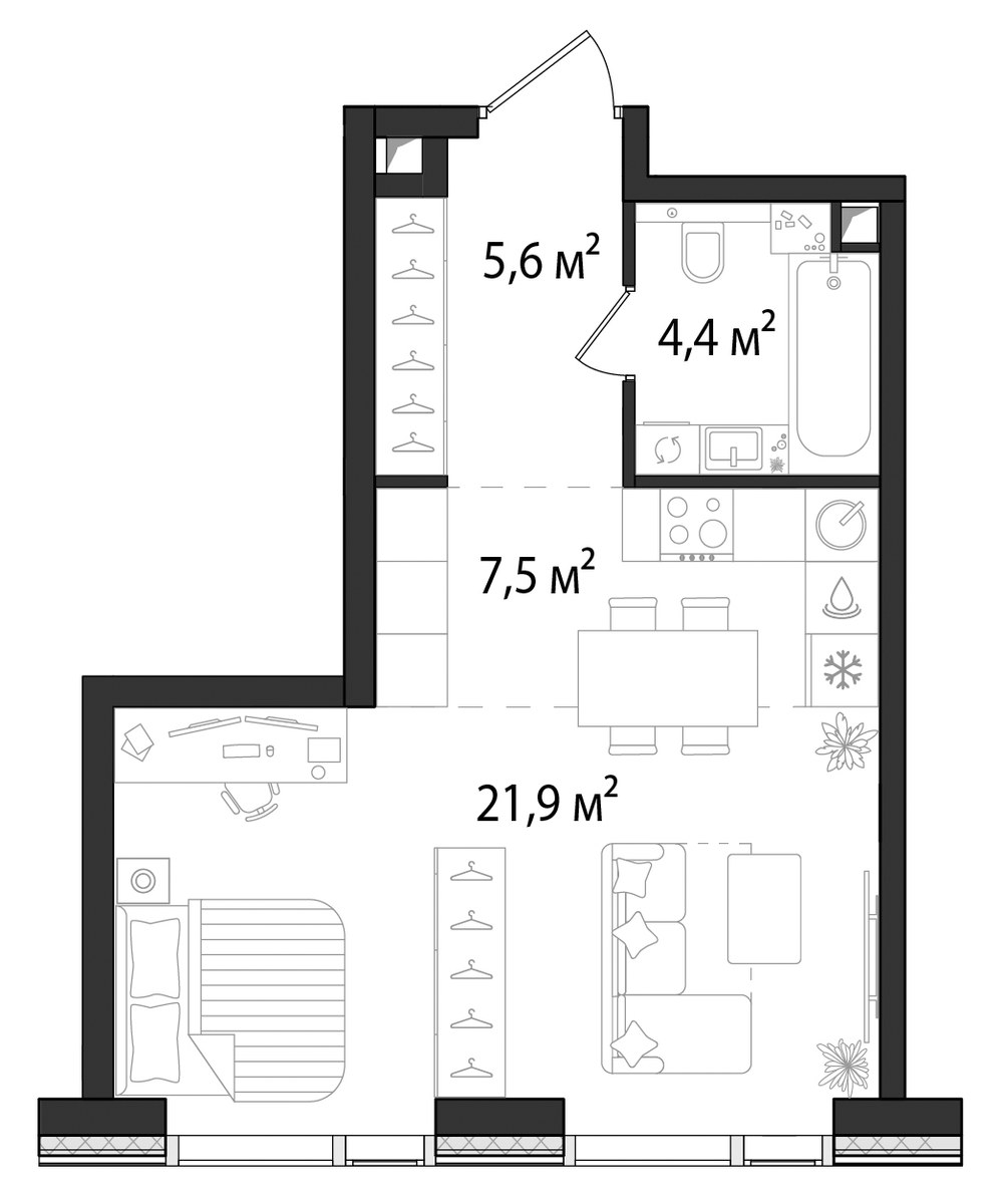 Планировка 39.6 м²
