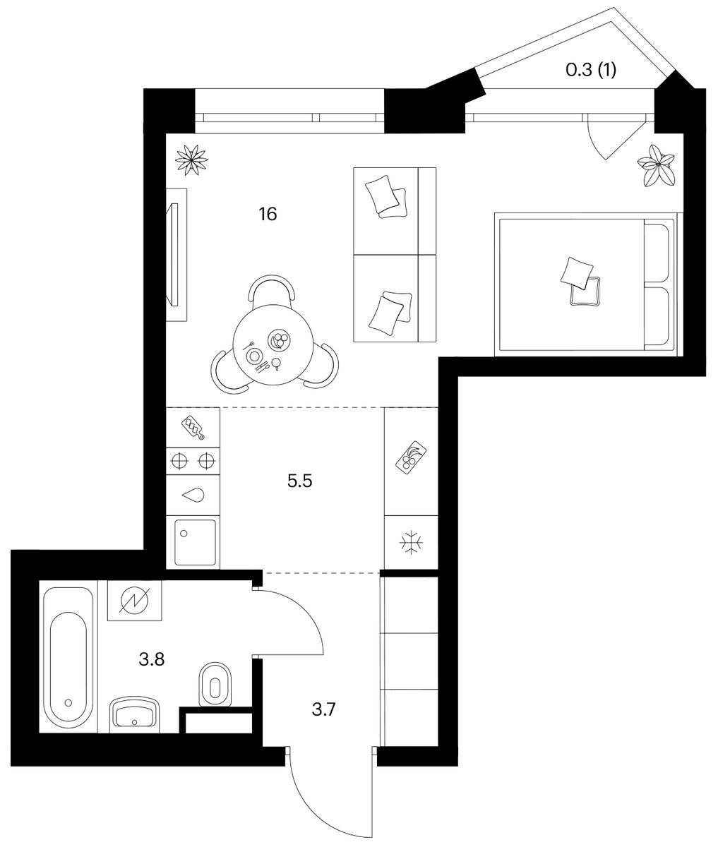 Планировка 29.3 м²