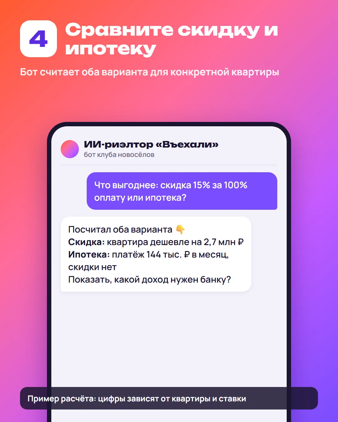 Шаг 4: бот сравнивает скидку за 100% оплату и ипотеку для одной квартиры